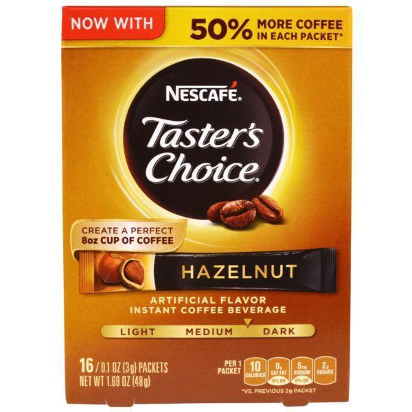 Nescafé, Taster's Choice, Bebida Instantánea de Café, Avellana, 16 Paquetes, 0.1 oz (3 g) Cada Uno