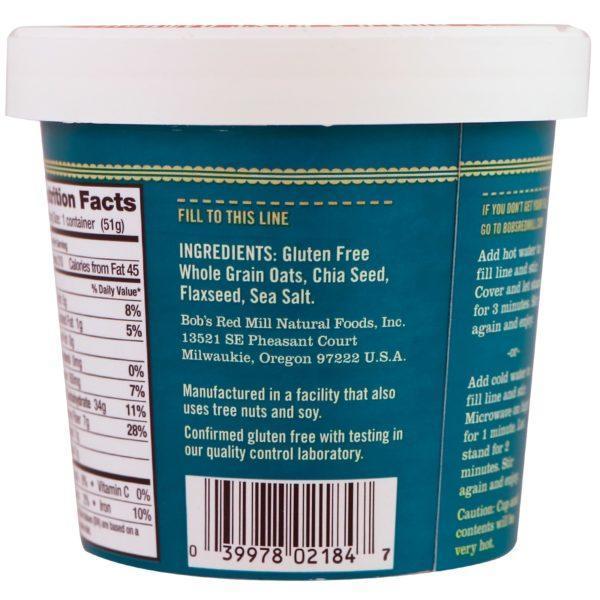 Bob's Red Mill, Oatmeal, Classic, With Flax & Chia, 1.81 oz (51 g) - Imagen 3