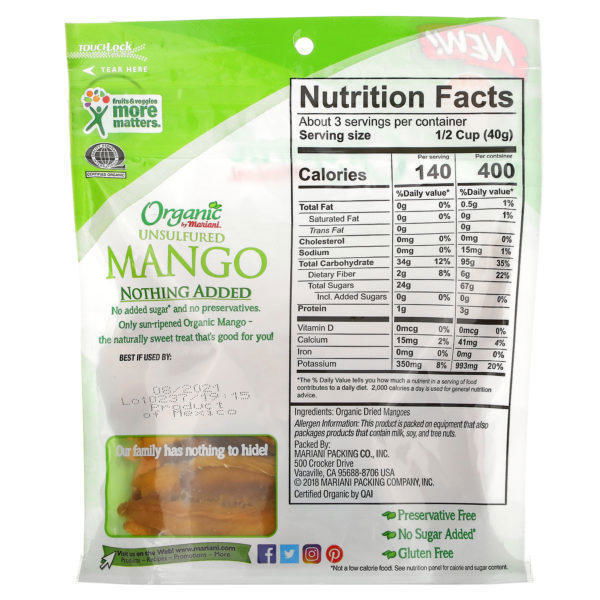 Mariani Dried Fruit, Organic, Unsulfured Mango, 4 oz (113 g) - Imagen 2