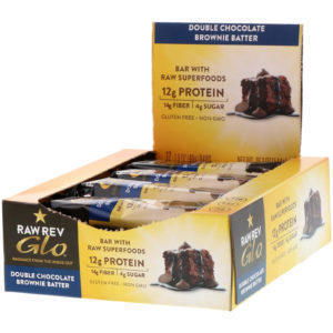 Raw Rev, Glo, masa de brownie de chocolate doble, 12 barras, 1.6 oz (46 g) c/u