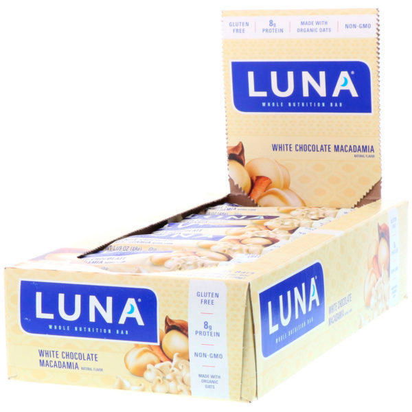Clif Bar, Luna, barra nutritiva integral para mujeres, nueces de macadamia y chocolate blanco, 15 barras, 1.69 oz (48 g) cada una