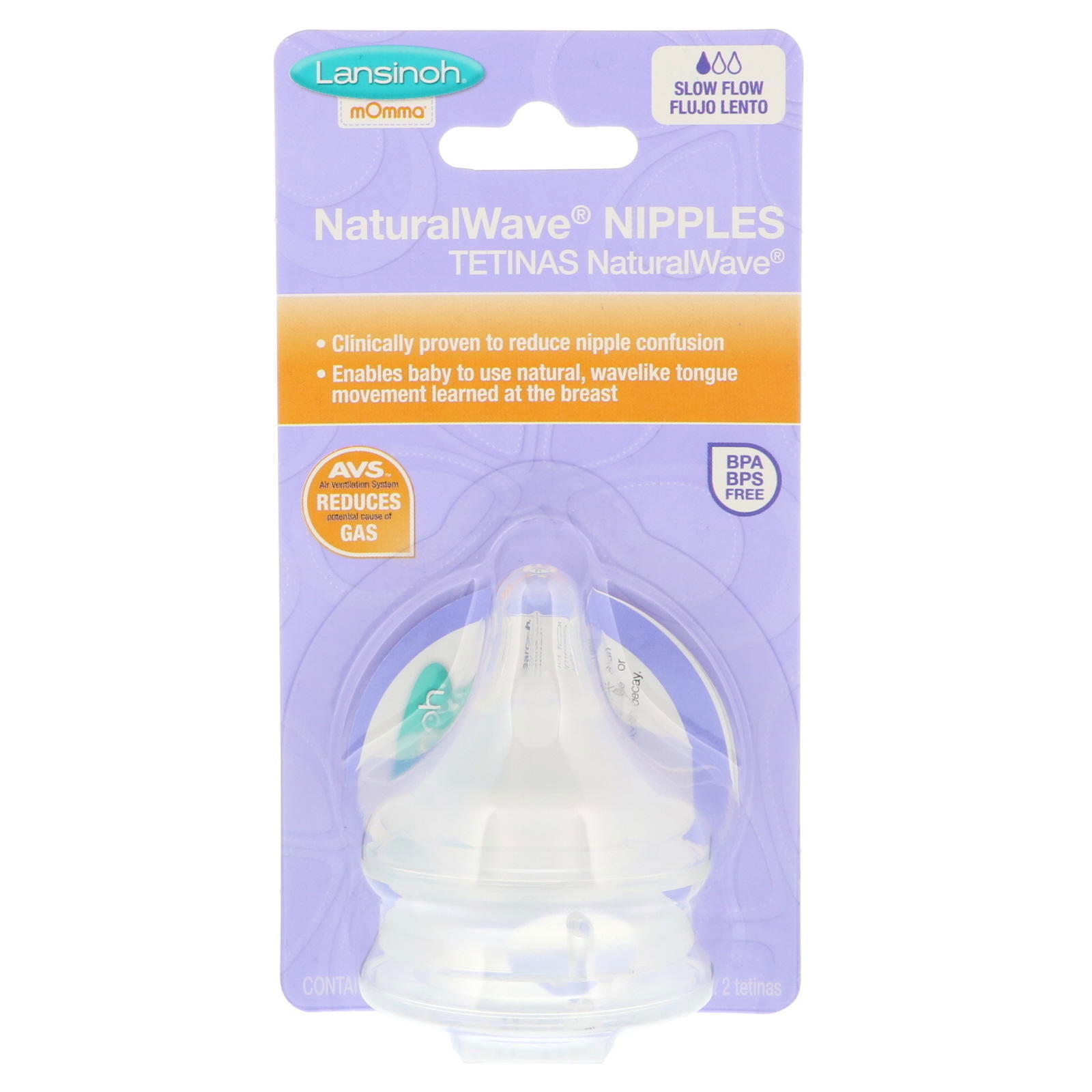 Lansinoh, Mamilas NaturalWave, flujo lento, 2 mamilas de flujo lento