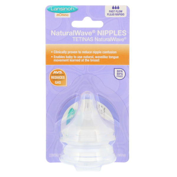 Lansinoh, mOmma, mamilas NaturalWave, flujo rápido, 2 mamilas de flujo rápido