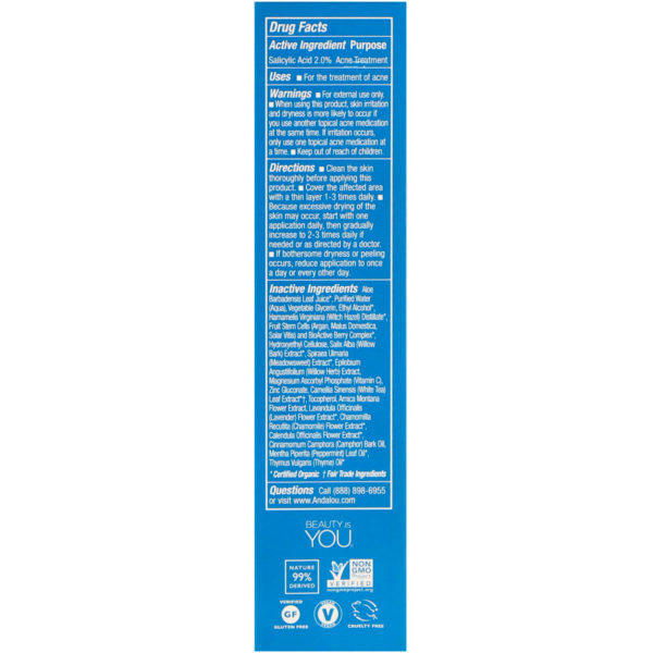 Andalou Naturals, Gel antiimperfecciones, Máxima Potencia, Piel limpia, .6 fl oz (18 ml) - Imagen 3