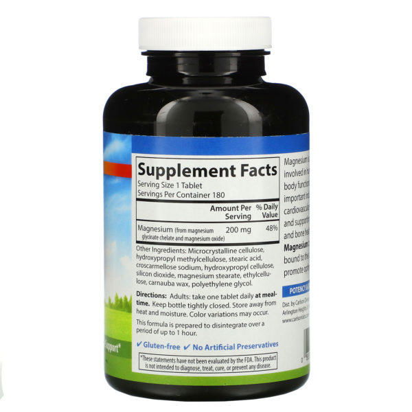 Carlson Labs, Chelated Magnesium, 200 mg, 180 Tablets - Imagen 2