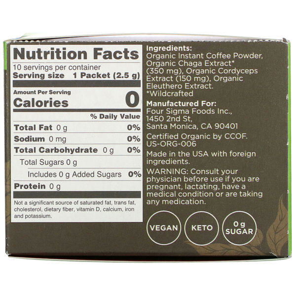Four Sigmatic, Mezcla de café y hongos con chaga, 10 sobres, 2,5 g (0,09 oz) cada uno - Imagen 2