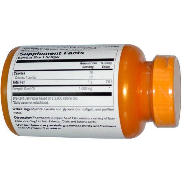 Thompson, Aceite de Semilla de Calabaza, 1000 mg, 60 Cápsulas Blandas - Imagen 2