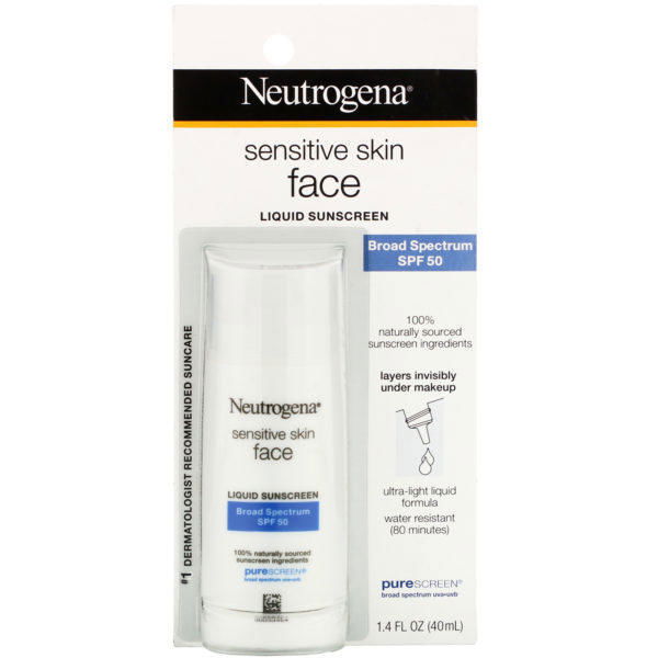 Neutrogena, Sensitive Skin, Face,  Liquid Sunscreen, SPF 50, 1.4 fl oz (40 ml) - Imagen 2