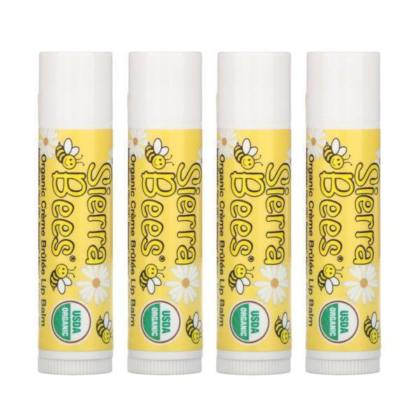 Sierra Bees, Bálsamos labiales orgánicos, Crema quemada, paquete de 4, 0.15 oz (4.25 g) cada uno.