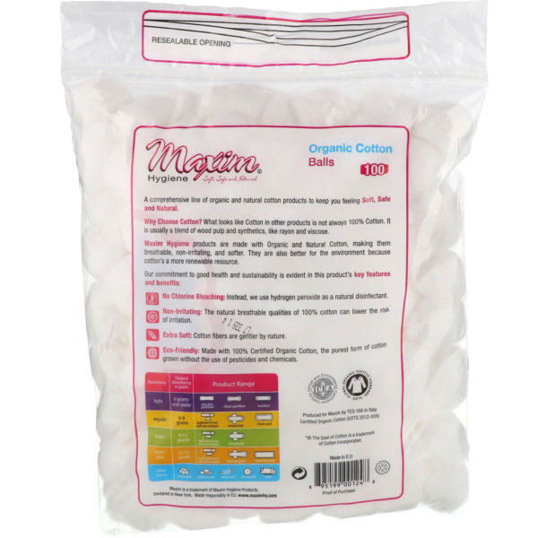 Maxim Hygiene Products, Bolas algodón orgánico, 100 unidades - Imagen 2