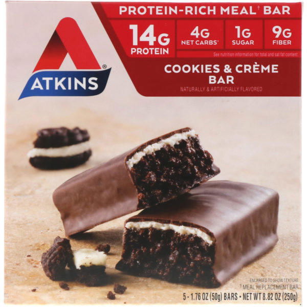 Atkins, Barra alimenticia, barra de galleta y crema, 5 barras 1,76 oz (50 g) cada una