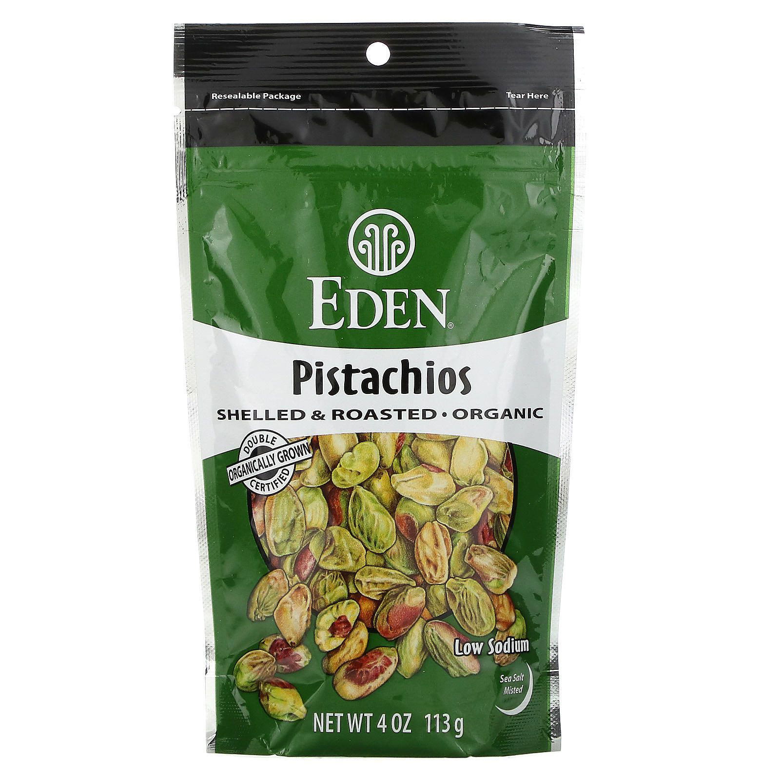 Eden Foods, Pistachos Orgánicos, Pelados & Tostados, Ligeramente Salados, 4 oz (113 g)
