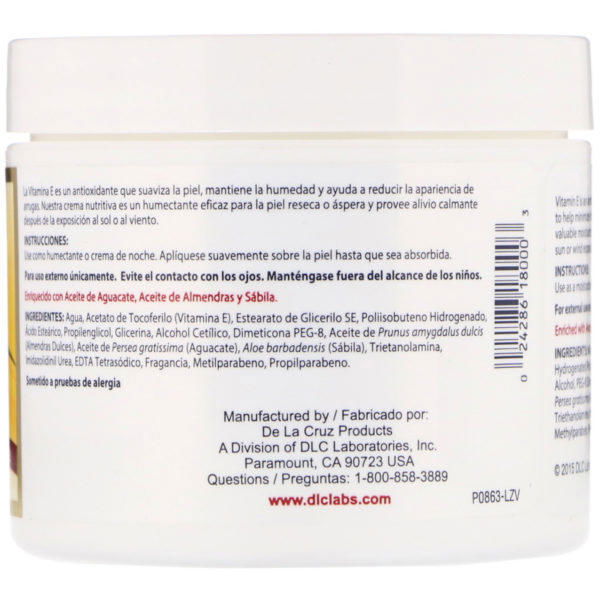 De La Cruz, Crema vitamina E, 10.000 UI, 114 g (4 onzas) - Imagen 2