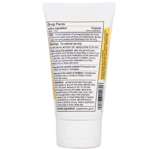 De La Cruz, Ointment, Acne Treatment with 10% Sulfur, Maximum Strength, 2.6 oz (74 g) - Imagen 2