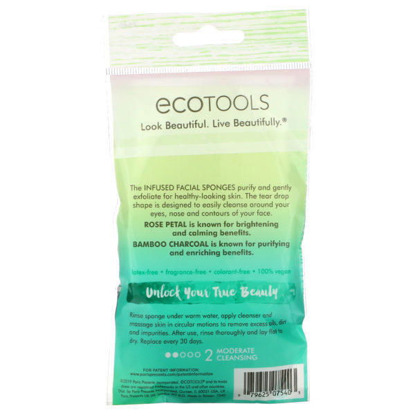 EcoTools, Infused Facial Sponges, Rose Petal + Bamboo Charcoal , 2 Sponges - Imagen 3