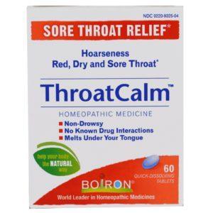 Boiron, ThroatCalm, Alivio del dolor de garganta, 60 comprimidos de disolución rápida