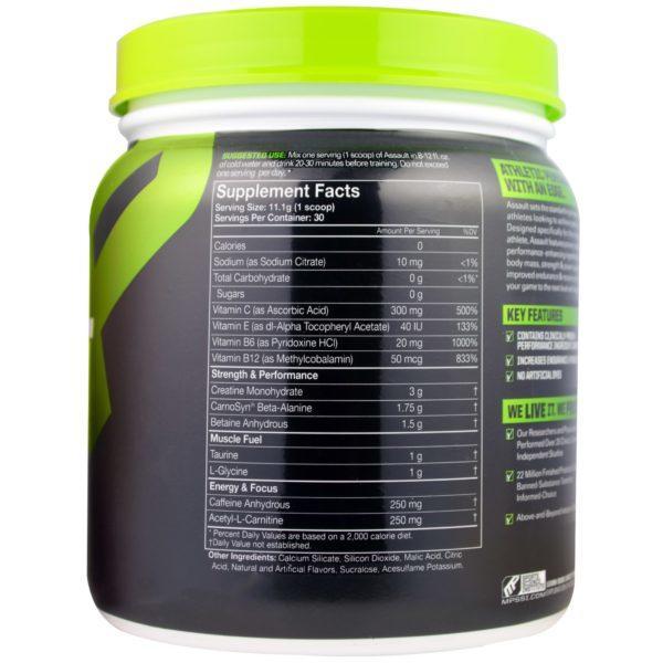 MusclePharm, Ataque, Energía + Fuerza, Preentrenamiento, Manzana verde, 333 g (11,75 oz) - Imagen 2