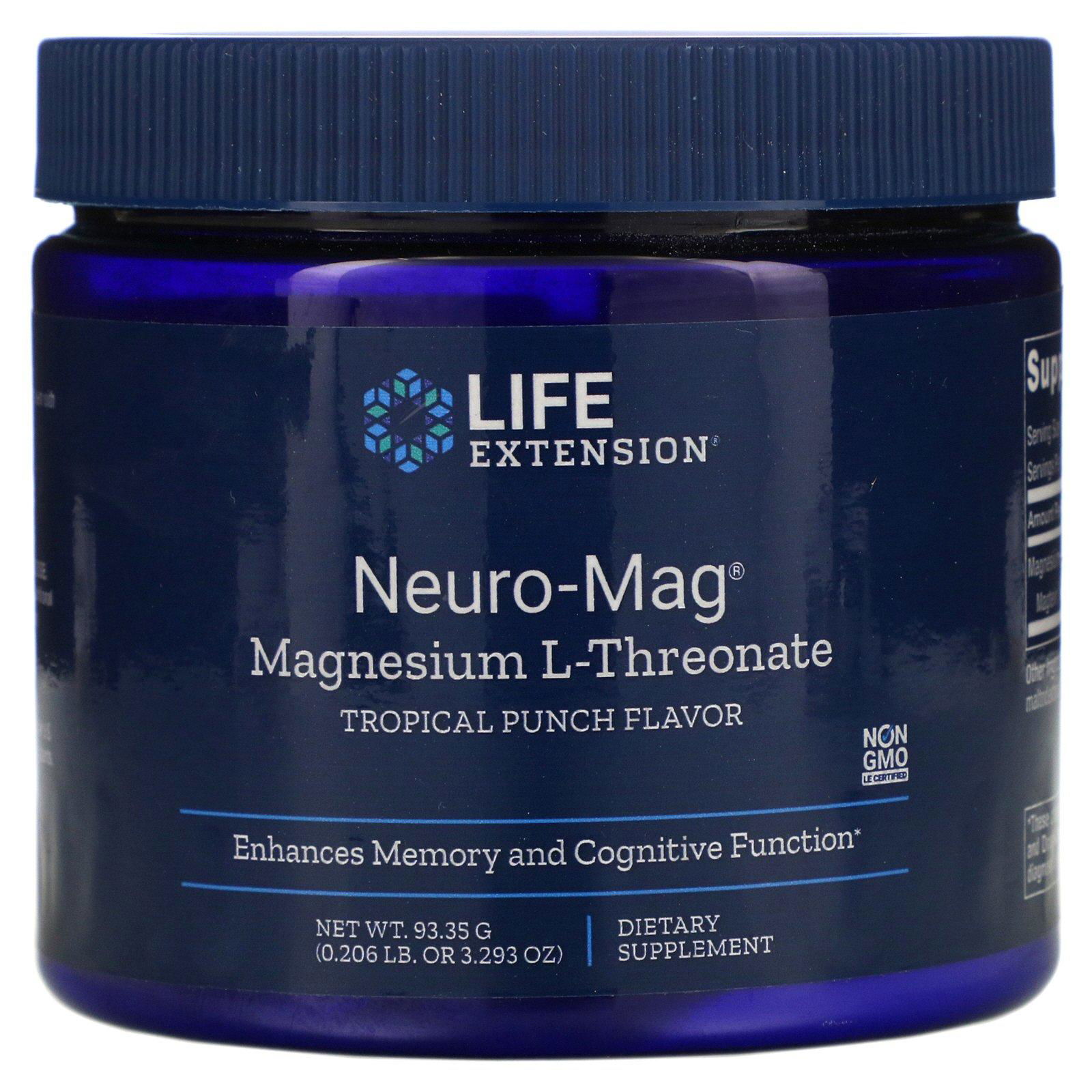 Life Extension, Neuro-Mag, L-treonato de magnesio, Sabor a ponche tropical, 93,35 g (3,293 oz)