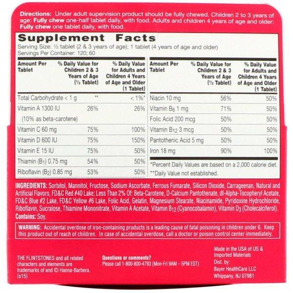Flintstones, Suplemento vitamínico para niños con hierro, sabores frutales, 60 tabletas masticables - Imagen 2