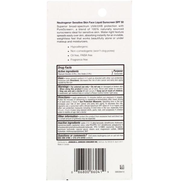 Neutrogena, Sensitive Skin, Face,  Liquid Sunscreen, SPF 50, 1.4 fl oz (40 ml) - Imagen 3
