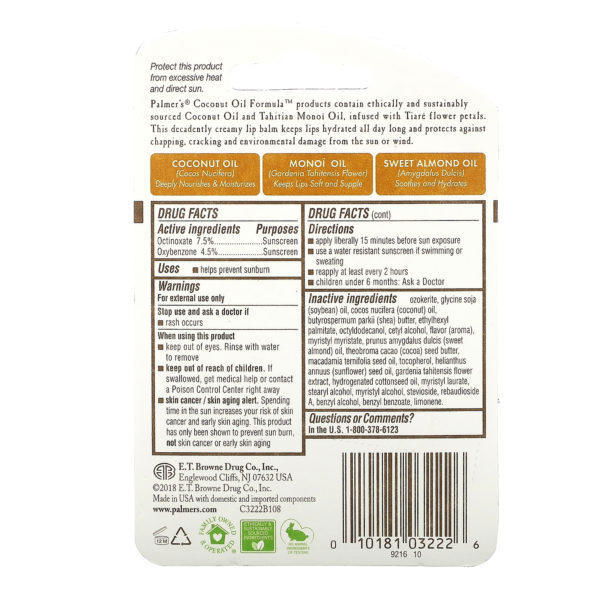 Palmer's, Bálsamo para labios de aceite de coco, FPS 15, 4 g (0.15 oz) - Imagen 3