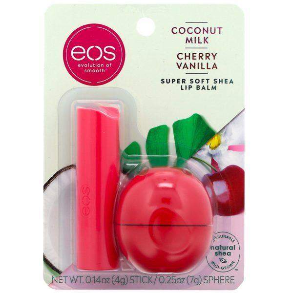 EOS, Bálsamo labial de karité supersuave, leche de coco y vainilla con cereza, 2 paquetes, 11 g (0,39 oz) - Imagen 2