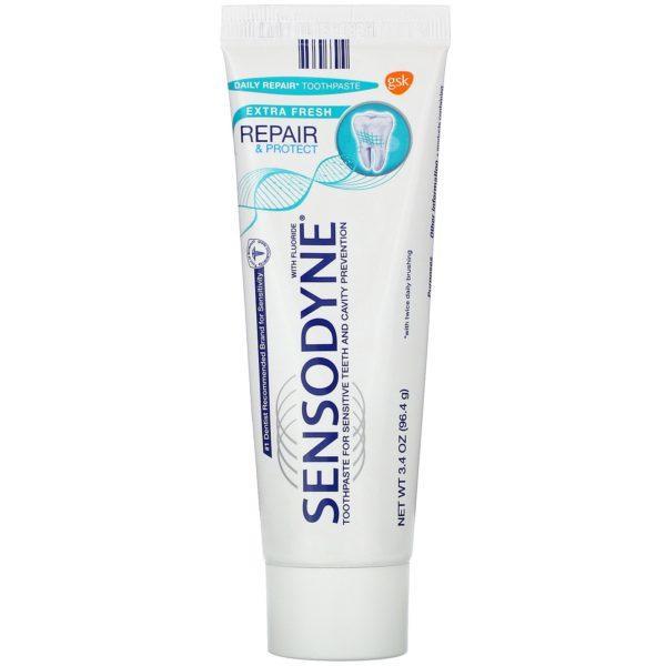 Sensodyne, Reparación y protección, Pasta dental con fluoruro, Extrafrescura, 96,4 g (3,4 oz)