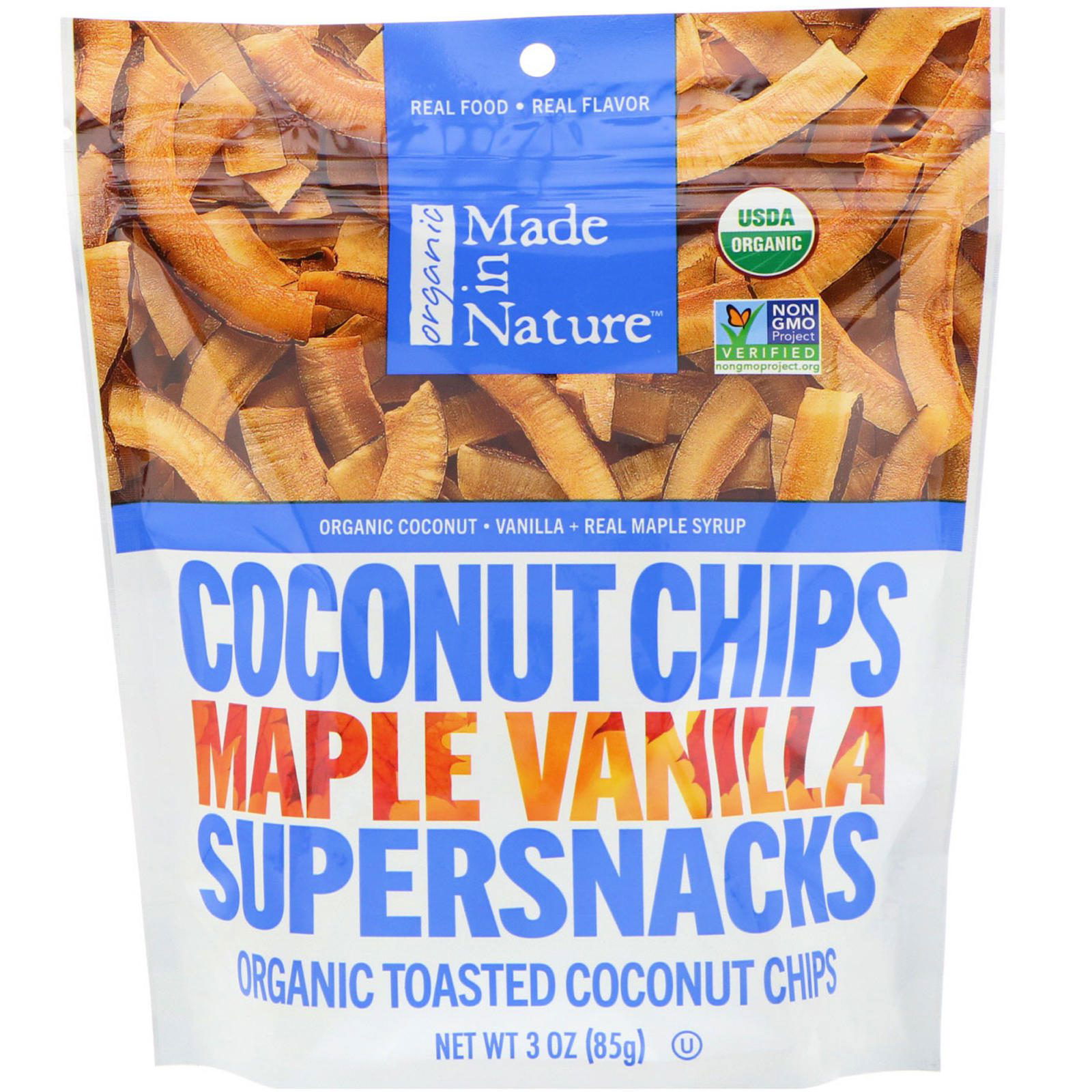 Made in Nature, Orgánicos, super refrigerios de vainilla y arce con chispas de coco, 3 oz (85 g)