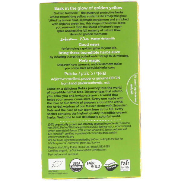 Pukka Herbs, Té de cúrcuma Glow, 20 Sachets de Té, 1.27 oz (36 g) - Imagen 2