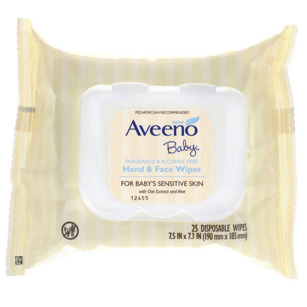 Aveeno, Toallitas para la cara y manos del bebé, 25 toallitas descartables