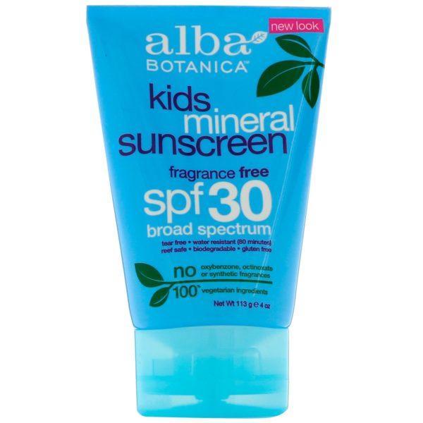 Alba Botanica, Protector solar mineral, Niños, FPS 30, 4 oz (113 g)