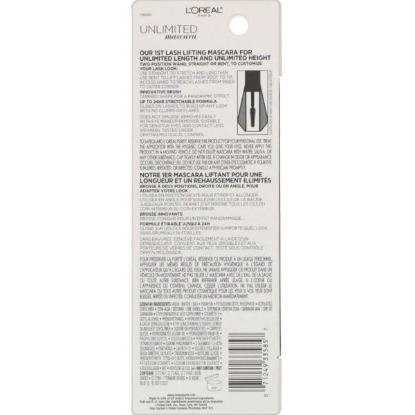 L'Oreal, Máscara para arquear y alargar pestañas Unlimited, Negro extremo 235, 7 ml (0,24 oz. líq.) - Imagen 3