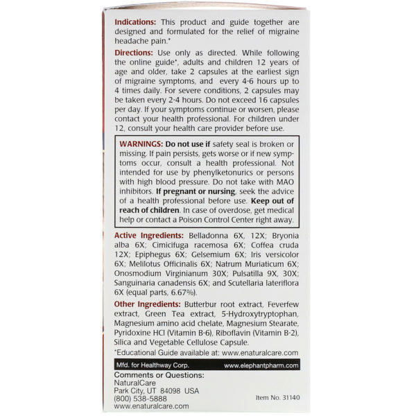 NaturalCare, Migraine, For Men and Women, 60 Vegetarian Capsules - Imagen 2