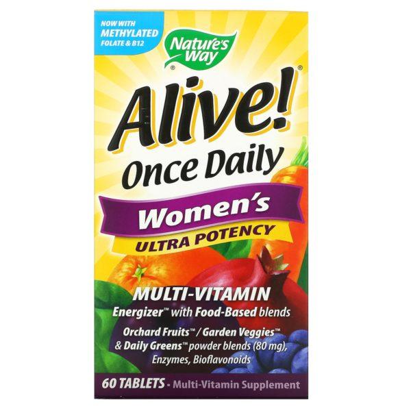 Nature's Way, Alive!, Una ingesta diaria, Suplemento multivitamínico ultrapotente para mujeres, 60 comprimidos
