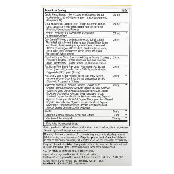 Nature's Way, Alive!, Una ingesta diaria, Suplemento multivitamínico ultrapotente para mujeres, 60 comprimidos - Imagen 3