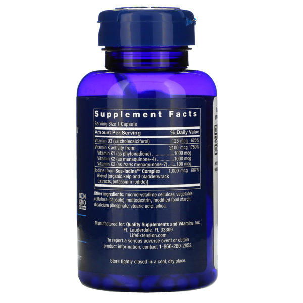 Life Extension, Vitaminas D y K con Sea-Iodine, 125 mcg (5000 UI), 60 cápsulas - Imagen 2