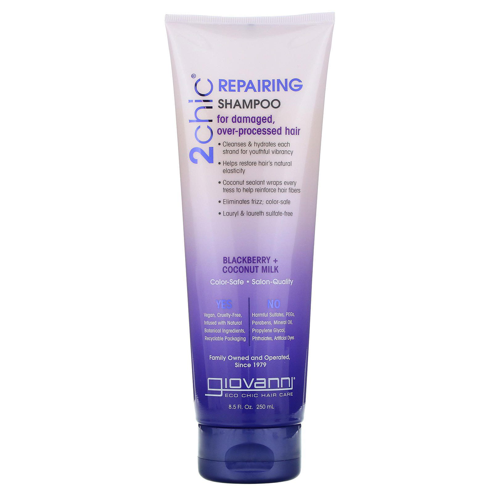 Giovanni, 2chic, champú reparador, para cabello dañado y procesado, zarzamora y leche de coco, 8.5 fl oz (250 ml)
