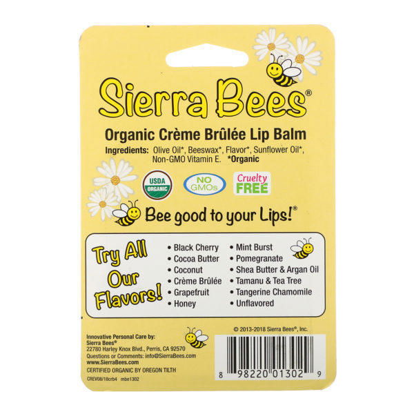 Sierra Bees, Bálsamos labiales orgánicos, Crema quemada, paquete de 4, 0.15 oz (4.25 g) cada uno. - Imagen 3
