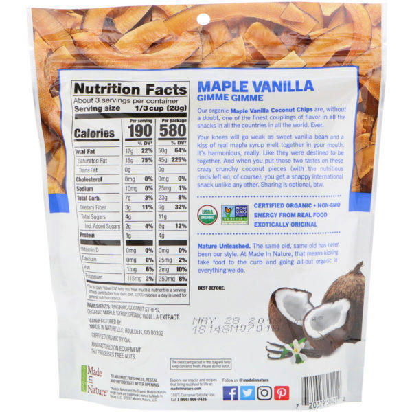 Made in Nature, Orgánicos, super refrigerios de vainilla y arce con chispas de coco, 3 oz (85 g) - Imagen 2