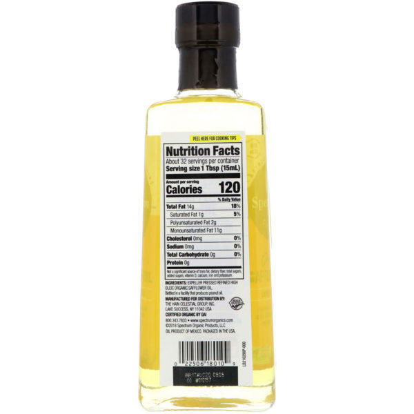 Spectrum Culinary, Aceite de Cártamo Orgánico, Calor Alto, 16 fl oz (473 ml) - Imagen 2