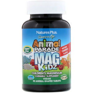 Nature's Plus, Animal Parade, MagKidz, Magnesio para niños, Sabor natural a cereza, 90 comprimidos en forma de animales