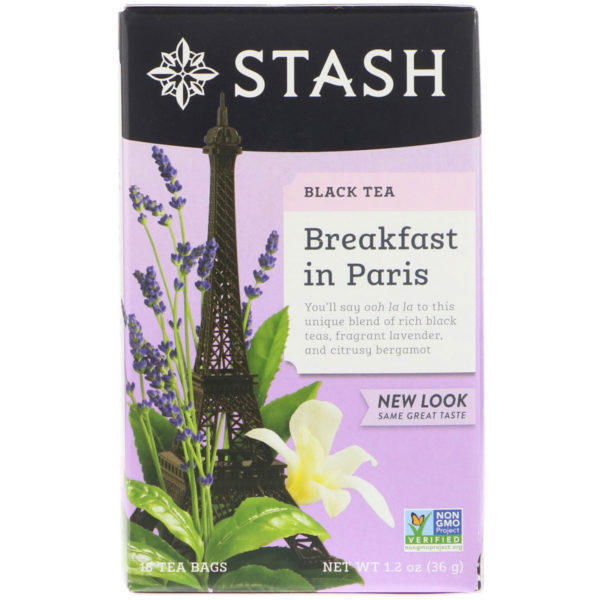 Stash Tea, Té negro premium, Desayuno en París, 18 saquitos de té, 1.2 oz (36 g)