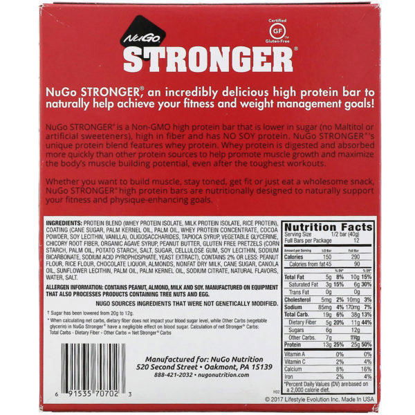 NuGo Nutrition, STRONGER, Protein Bar, Caramel Pretzel, 12 Bars, 2.82 oz (80 g) Each - Imagen 3
