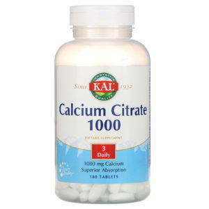 KAL, Citrato de Calcio 1000, 1000 mg, 180 Tabletas