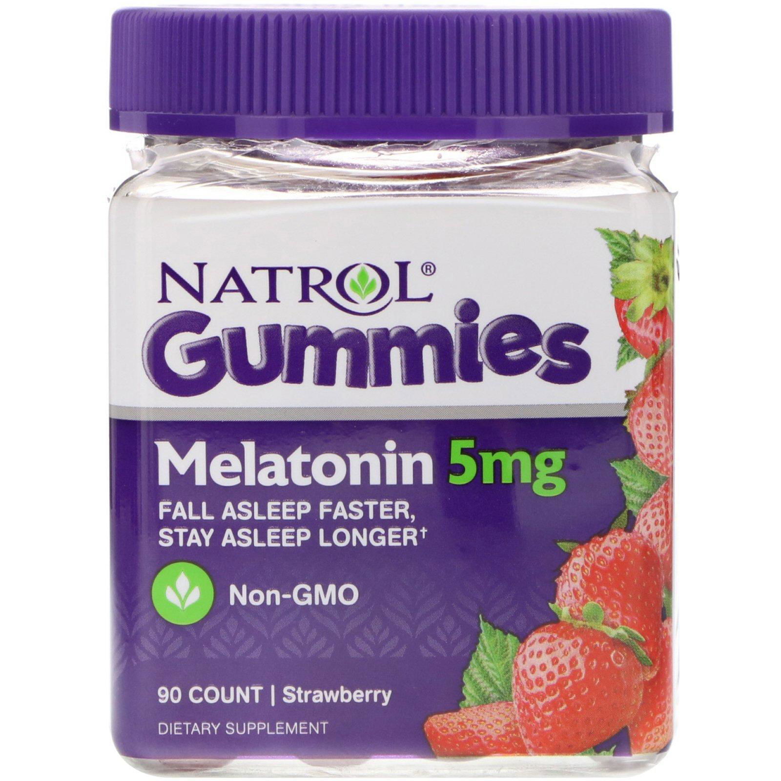 Natrol, Gomitas, melatonina, fresa, 5 mg, 90 unidades