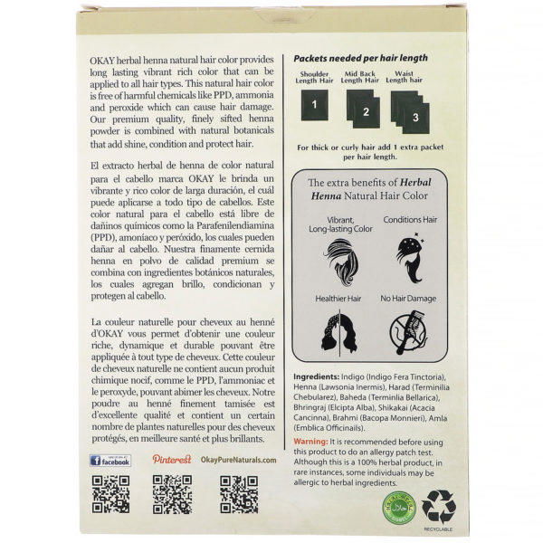 Okay Pure Naturals, Tintura para el cabello de henna, negro, 56,7 g (2 oz. líq.) - Imagen 2
