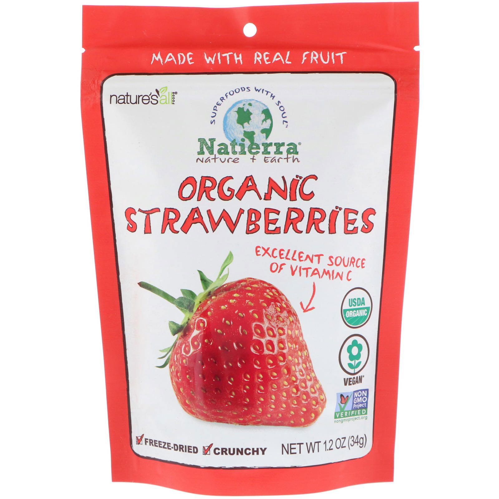 Natierra, Frutillas orgánicas liofilizadas, 1.2 oz (34 g)
