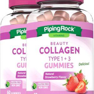 Collagen Type 1 & 3 Gummies (Natural Strawberry), 60 Gomitas, 2  Botellas/Frascos