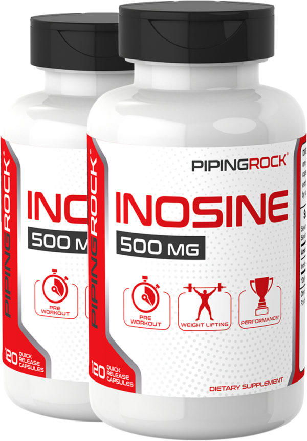 Inosina , 500 mg, 120 Cápsulas de liberación rápida, 2  Botellas/Frascos