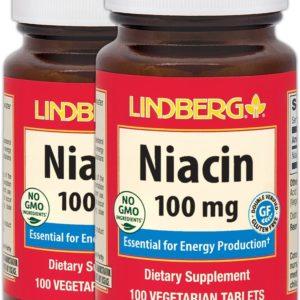 Niacin (B-3), 100 mg, 100 Tabletas vegetarianas, 2  Botellas/Frascos